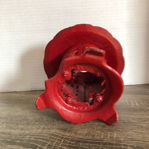 Vtg Red Heavy Cast Metal Lantern Decor - Picture 9 of 14